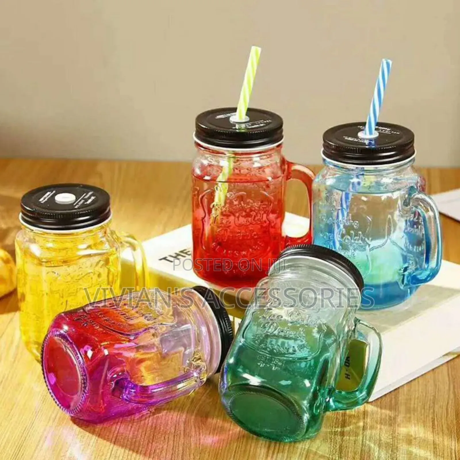 Glass Mason Jar With Lid and Straw.