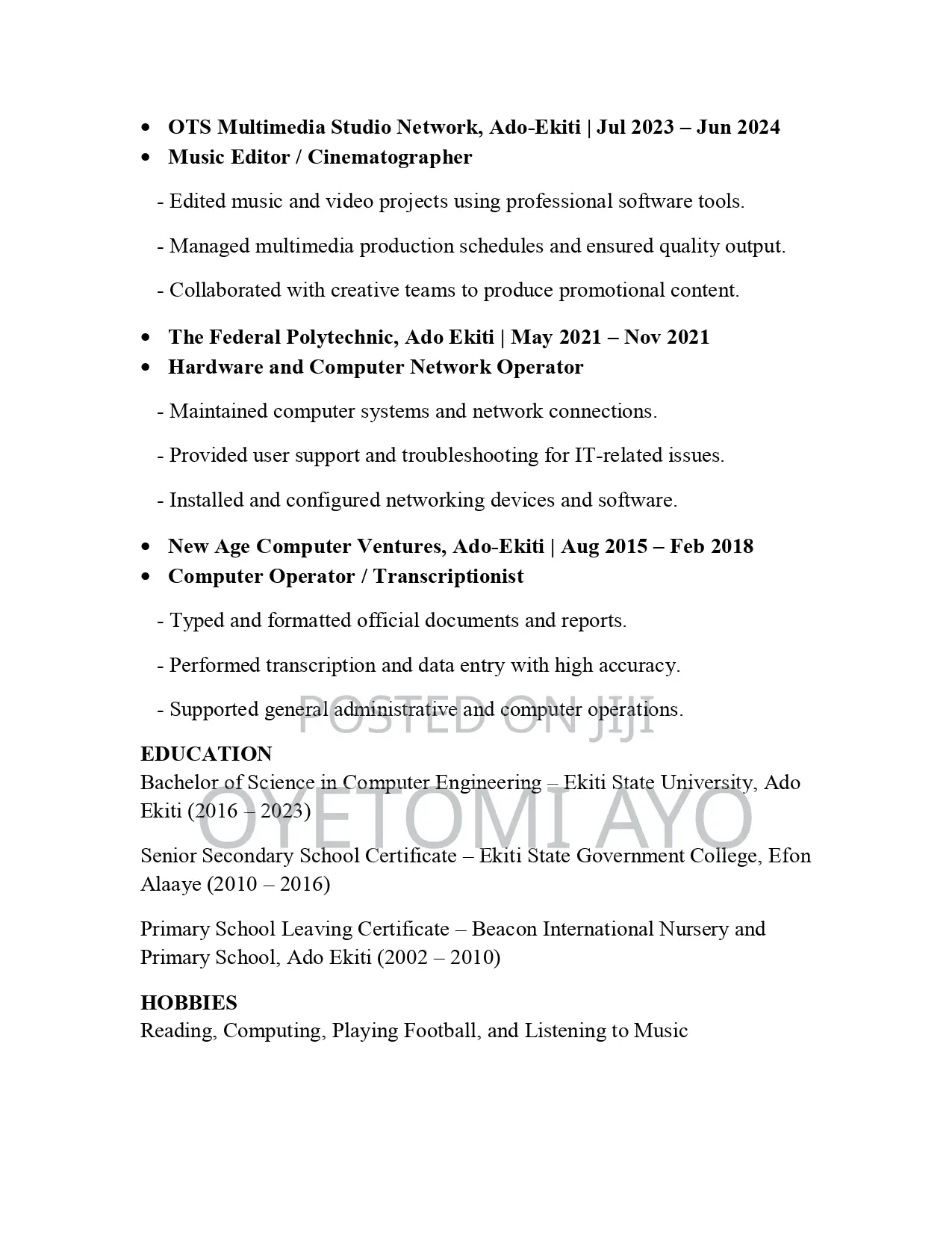 Computing IT CV