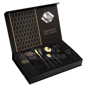 24pcs Black Luxury Cutlery in Lagos. Gold Cutlery Gift Set in Lagos