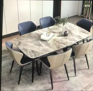 Modern Marble Dining Table by 6 Chairs