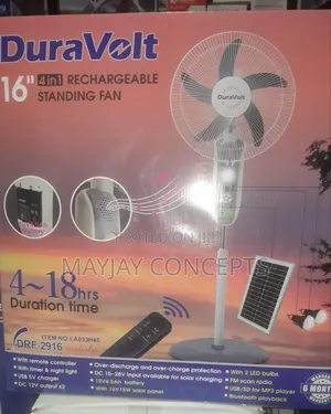 Duravolt 4-in-1 Solar Rechargeable Fan-Panel,Mp3,Bulbs,Bigger Battery