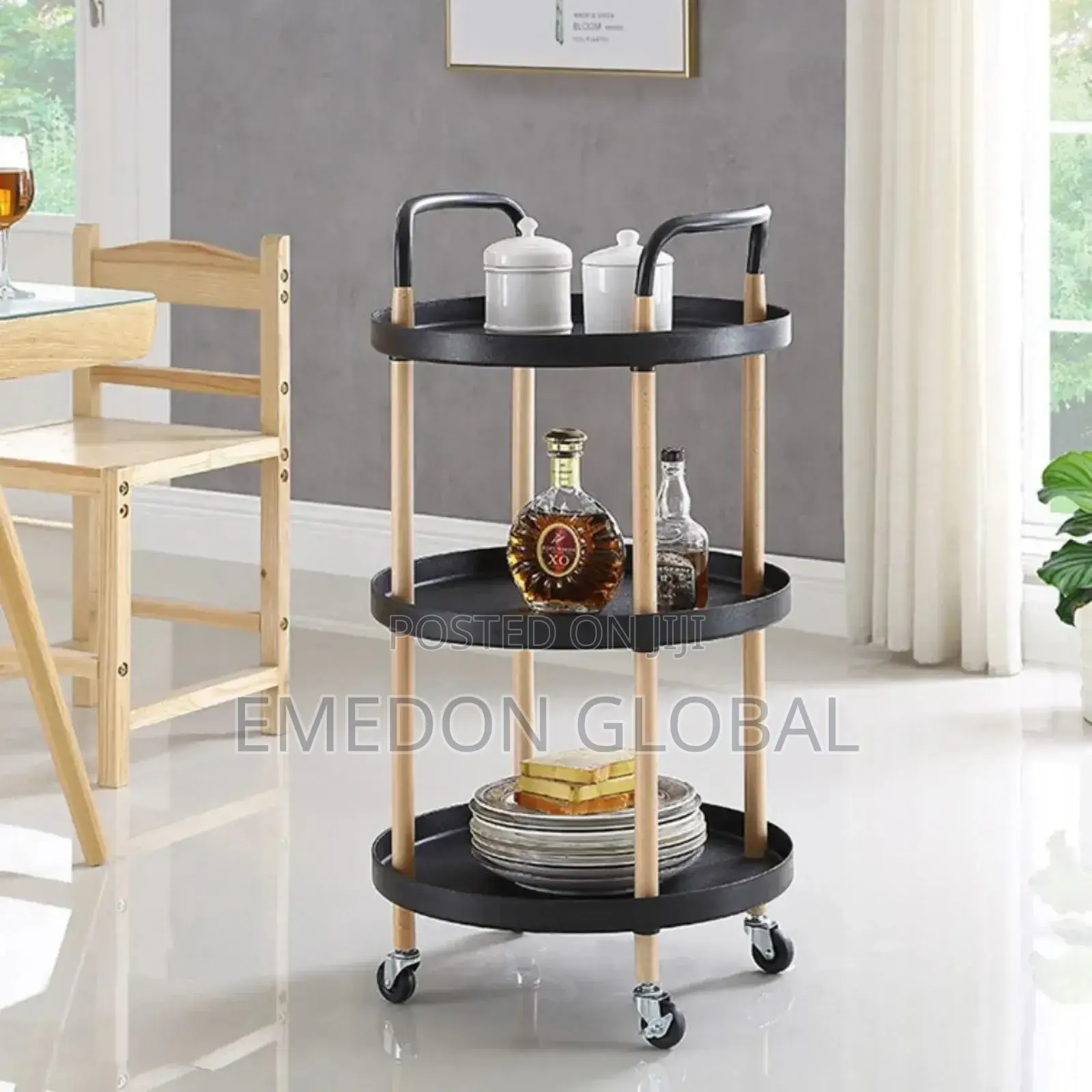 Sofa Side Coffee Table and Serving Trolley- 3 Tier