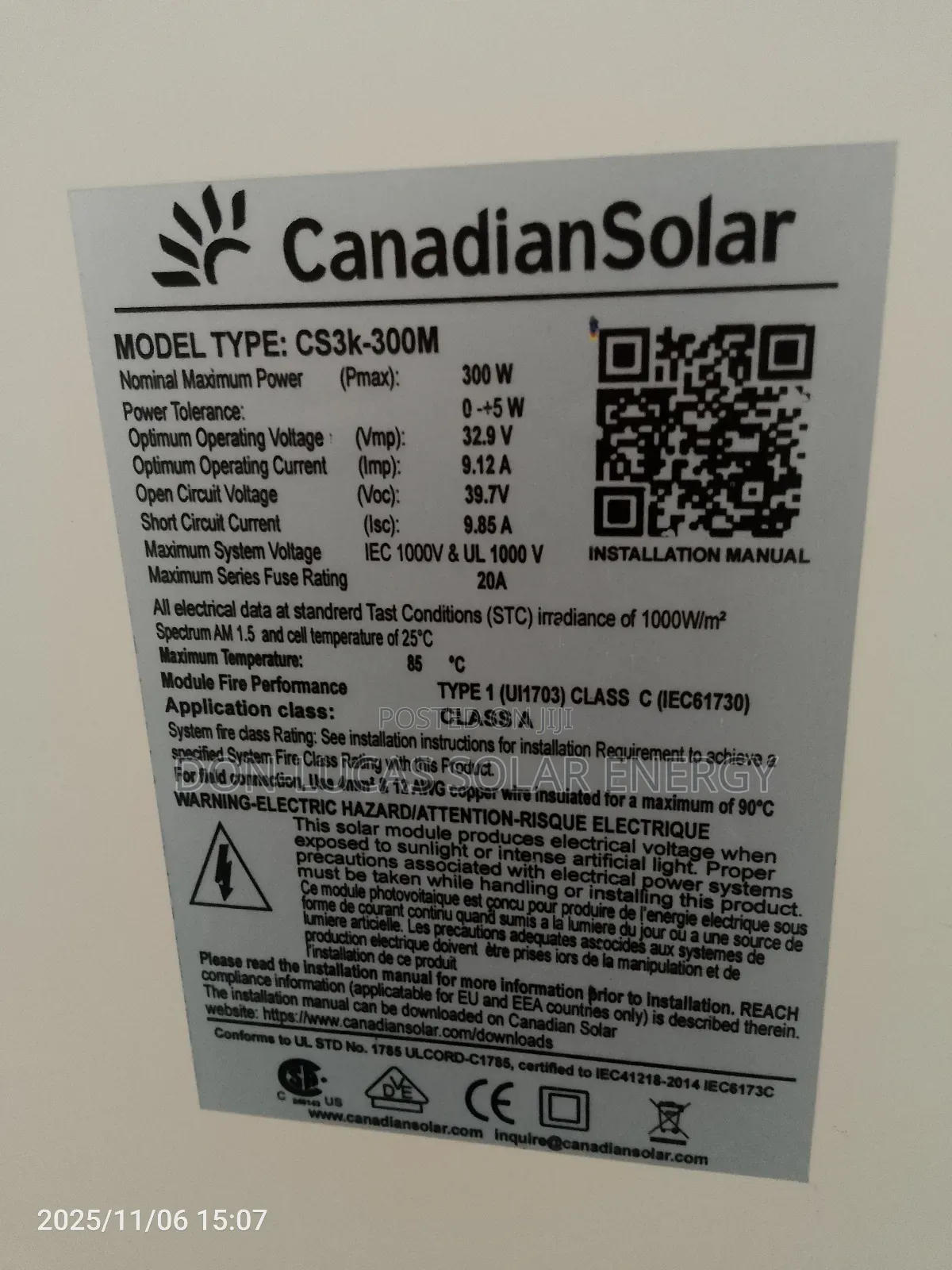 Canadian Solar Panel 300w Mono