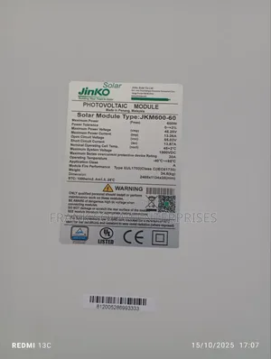 Jinko Solar Panel 600wstts Jinko