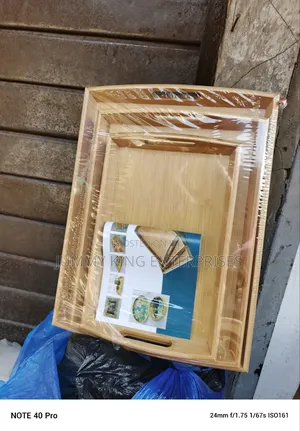 Wooden Styled Serving Trays - 3pcs
