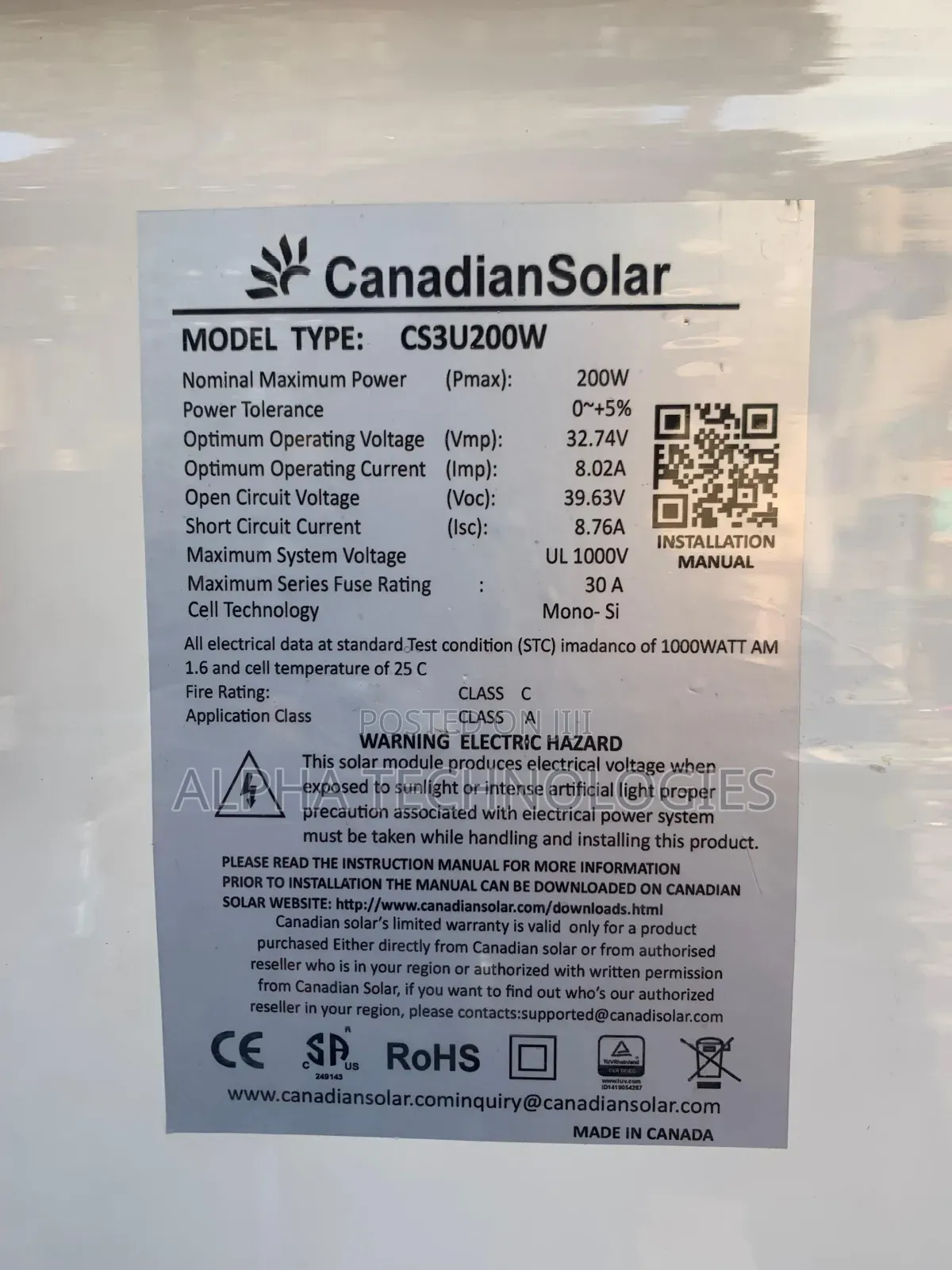 200watts Canadian Panel