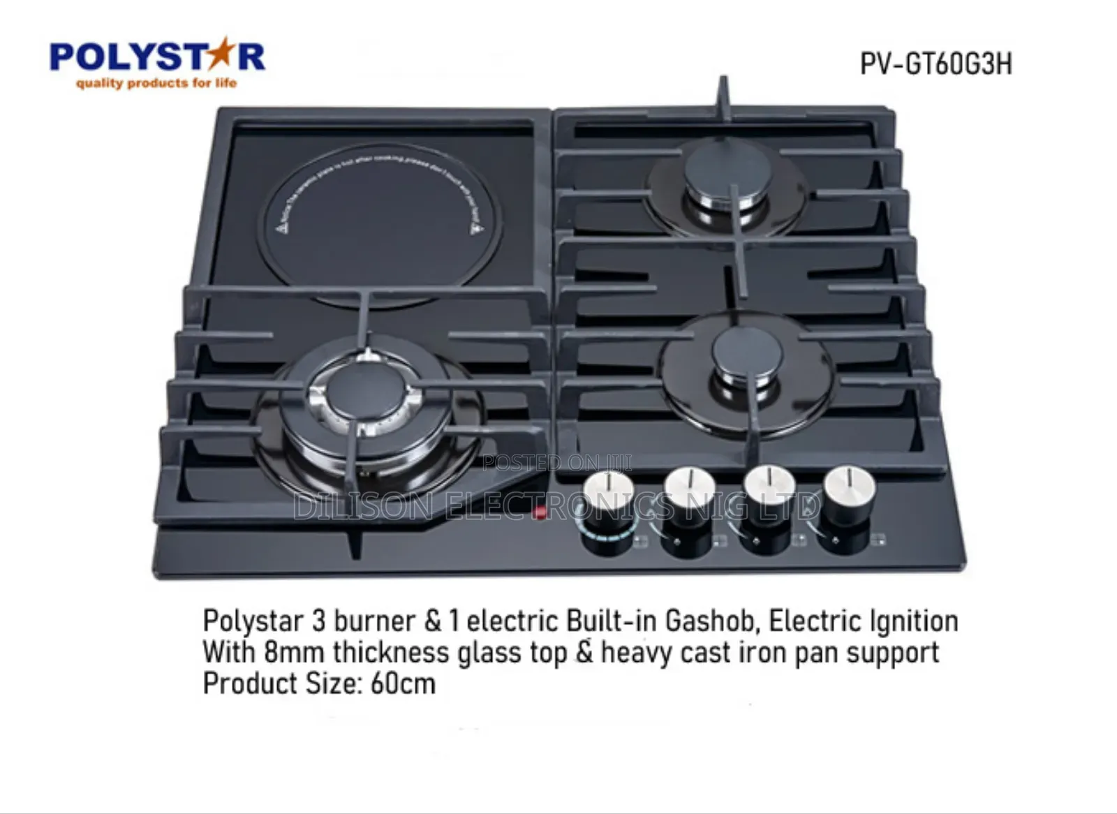 Polystar 3 Burner 1 Electric Built-in Gashob
