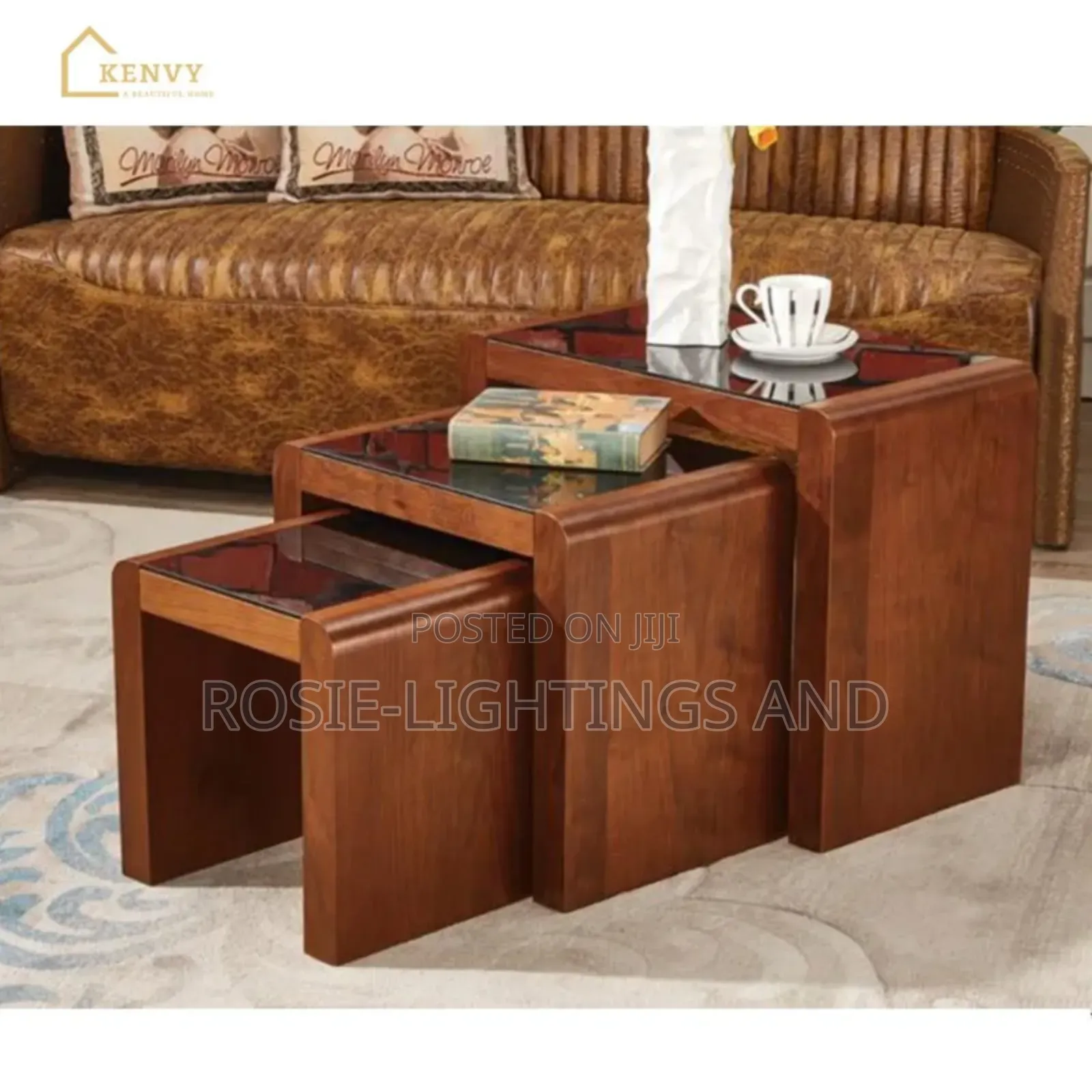 (3 in 1)Modern Wooden Glass Top Side Stool Table
