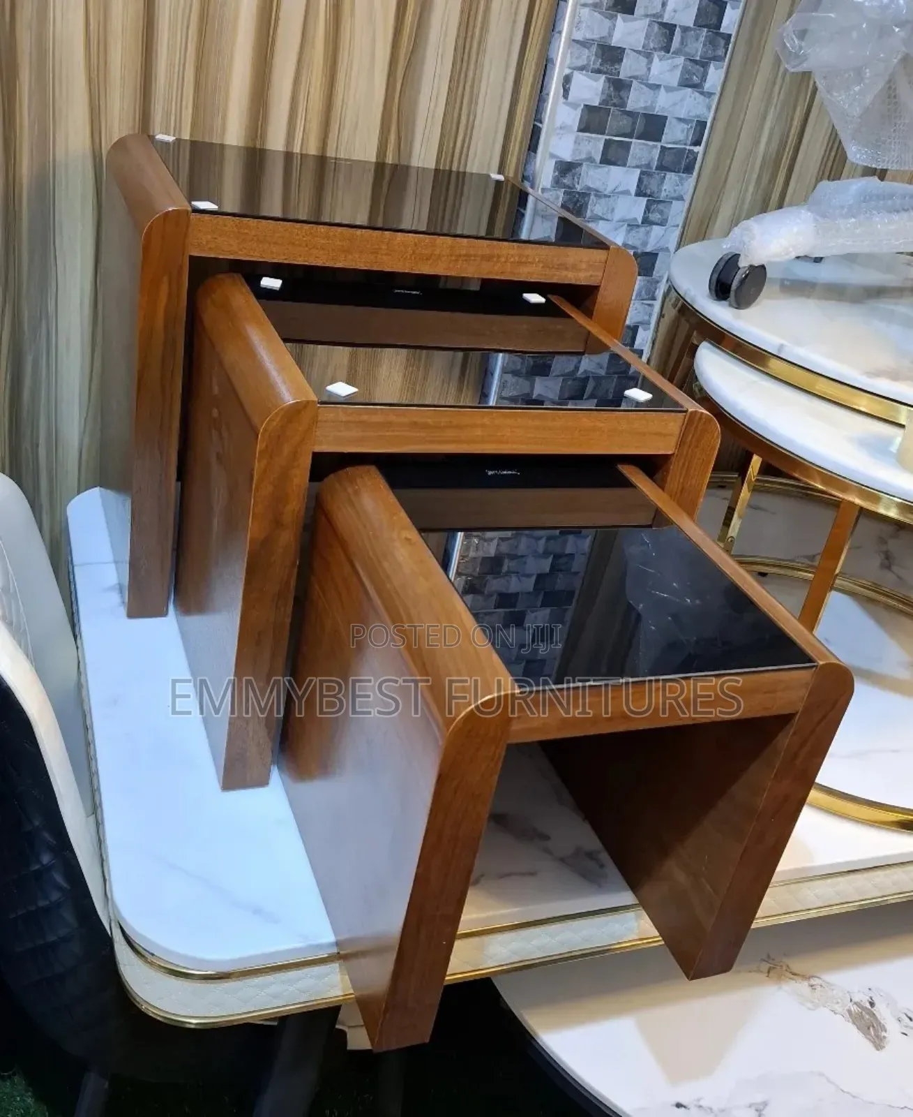 Multi Purpose Quality Wooden Glass Top 3 Steps Side Table.