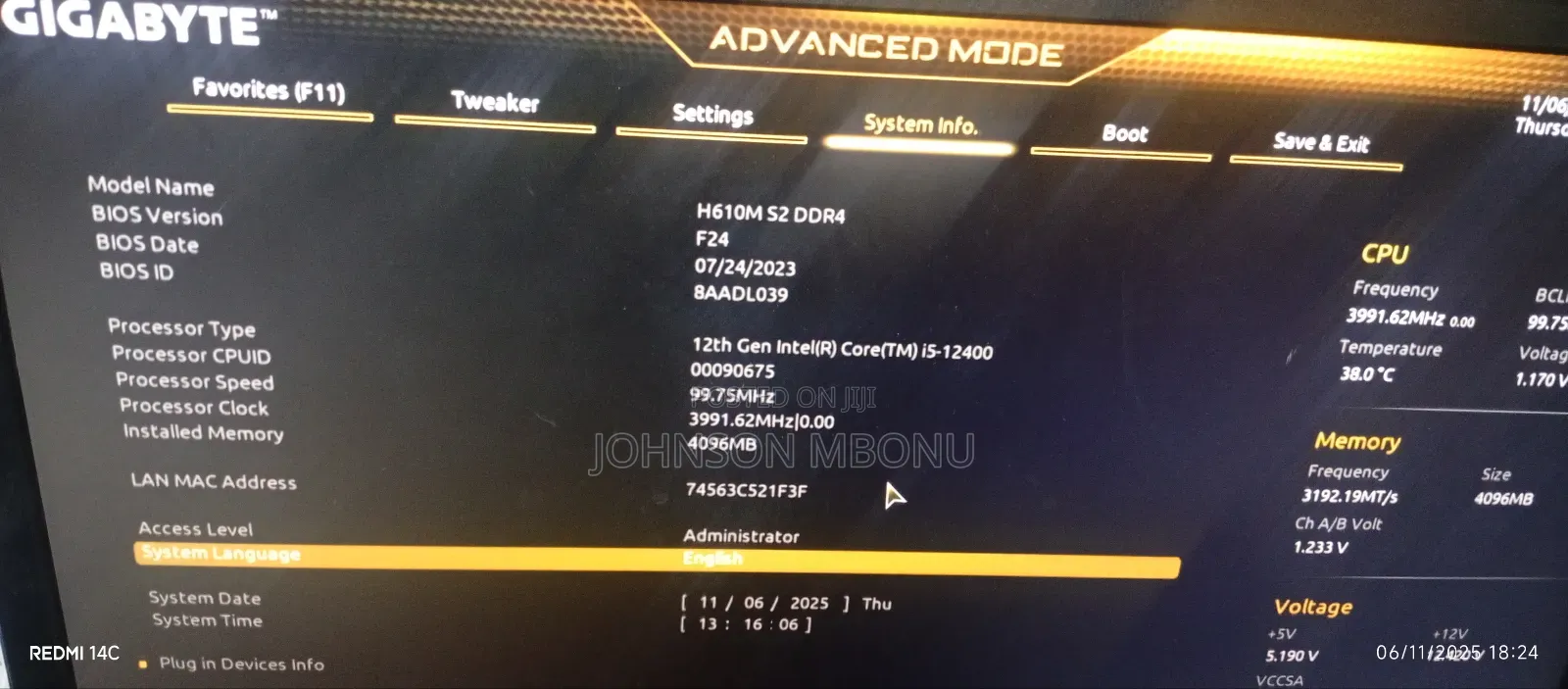 Desktop Computer Gigabyte GB-XM12-3227 8GB Intel Core I5 HDD 1T