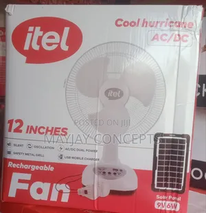 12-Inch Itel Ac/Dc Table Solar Rechargeable Fan-Solar Panel,Bulbs,Usb