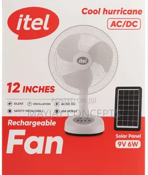 12-Inch Itel Ac/Dc Table Solar Rechargeable Fan-Solar Panel,Bulbs,Usb