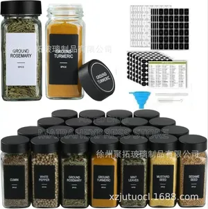 12pcs Spice Container With Black Lid Comes With Label Pen (T2mm7)