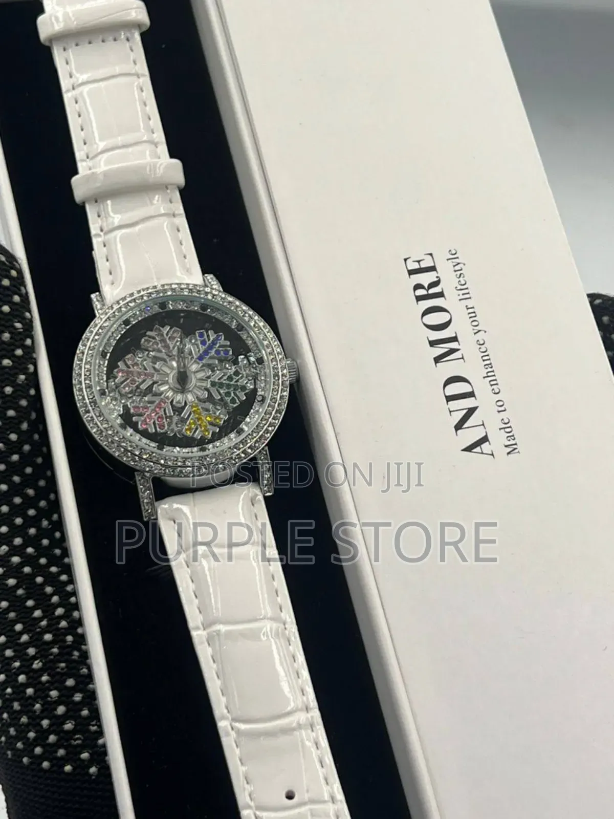 Ladies Spining Iced Dial Quality Leather Watch