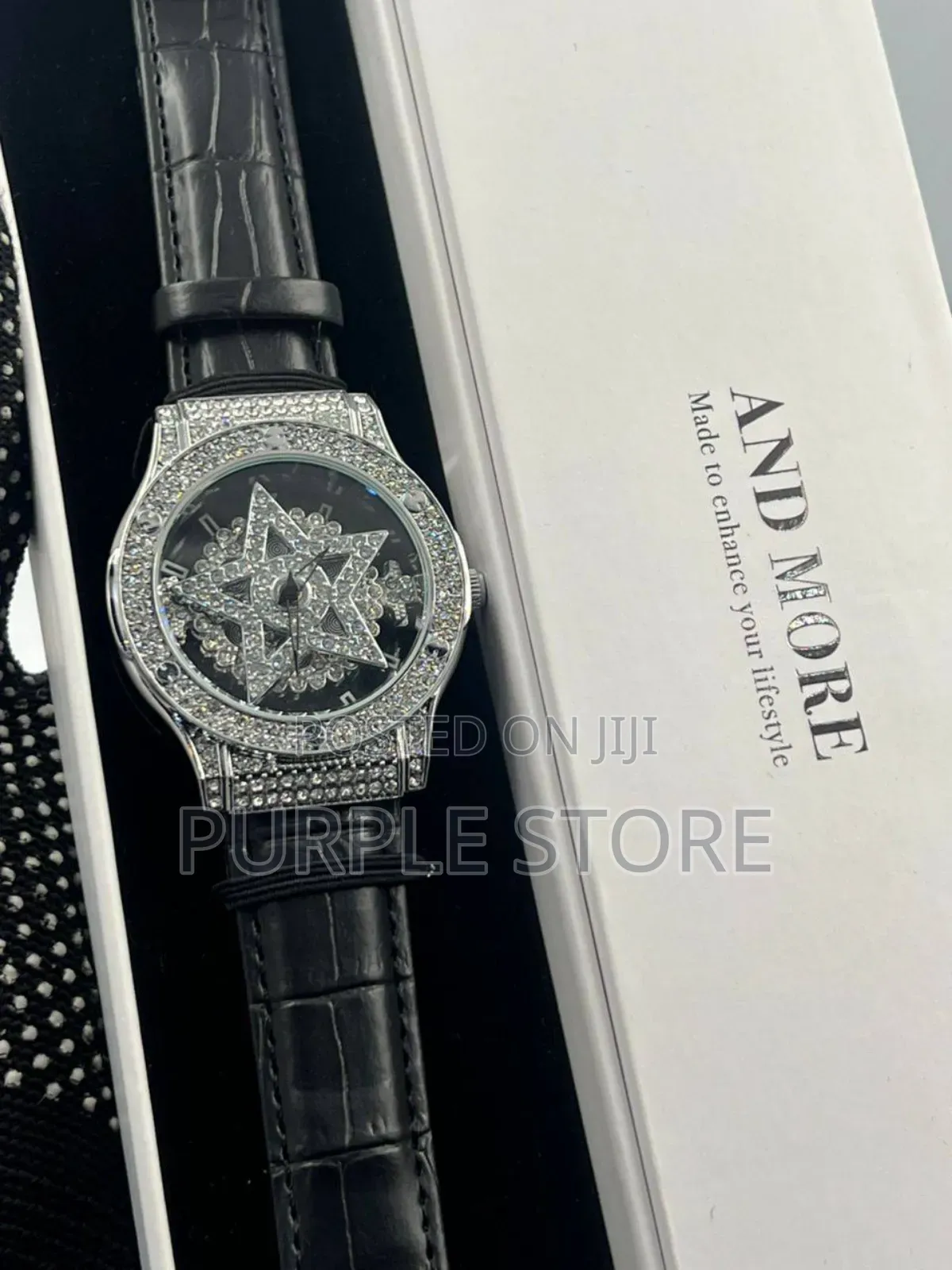 Ladies Spining Iced Dial Quality Leather Watch