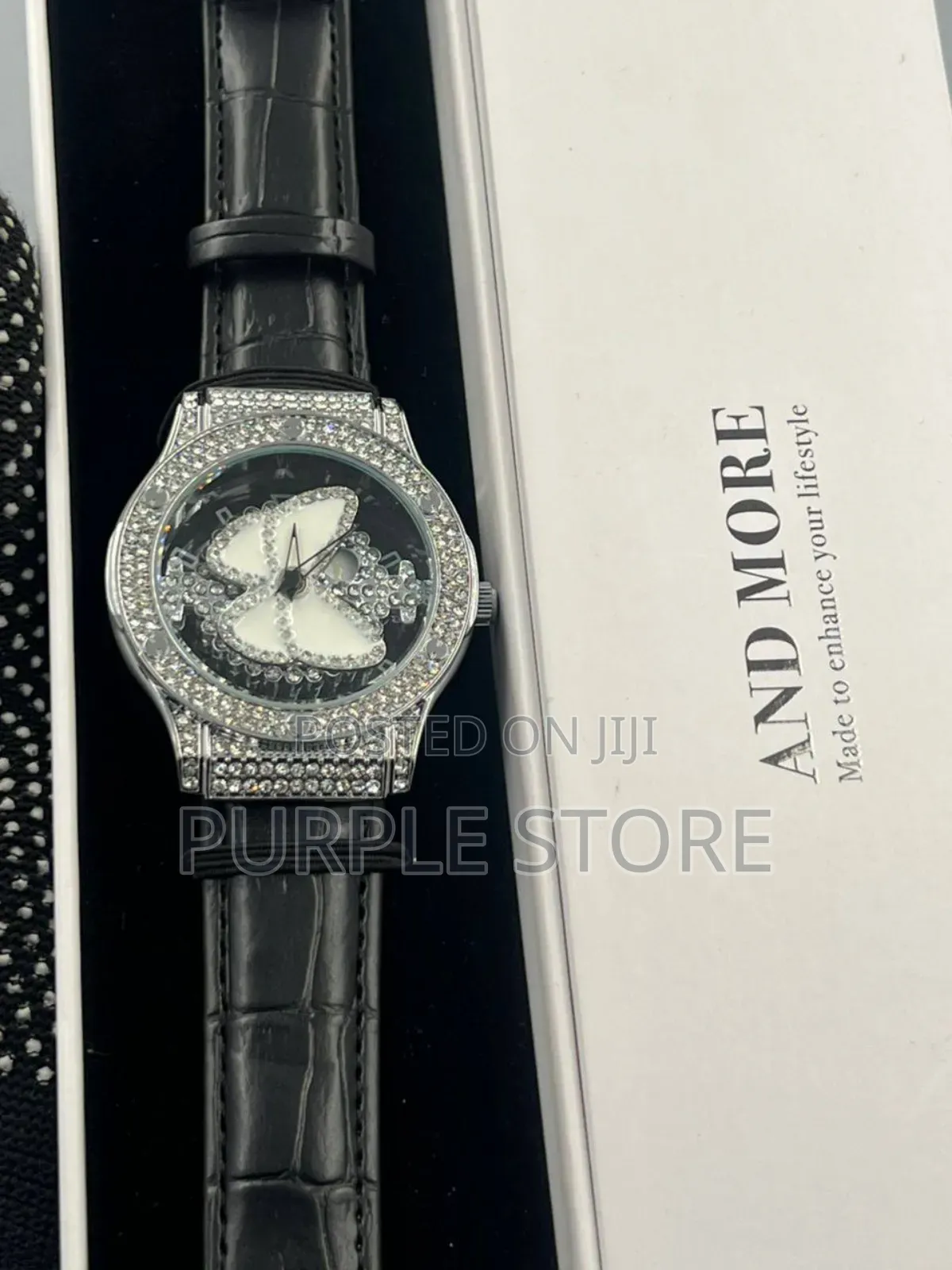 Ladies Spining Iced Dial Quality Leather Watch