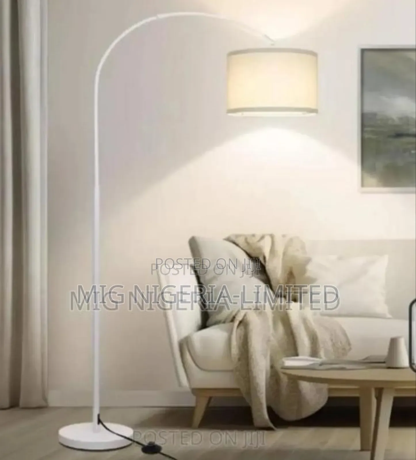 White Floor Lamp Curve Stem Adjustable Stainless Marble Base for Home