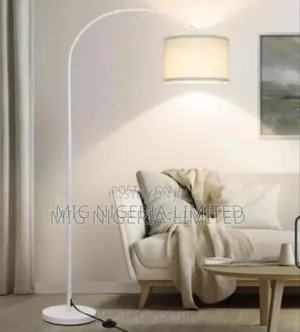 White Floor Lamp Curve Stem Adjustable Stainless Marble Base for Home