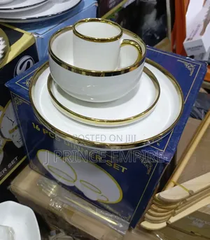 Dinnerware Set, White Gold 6pcs Flat / 6pcs Bowls