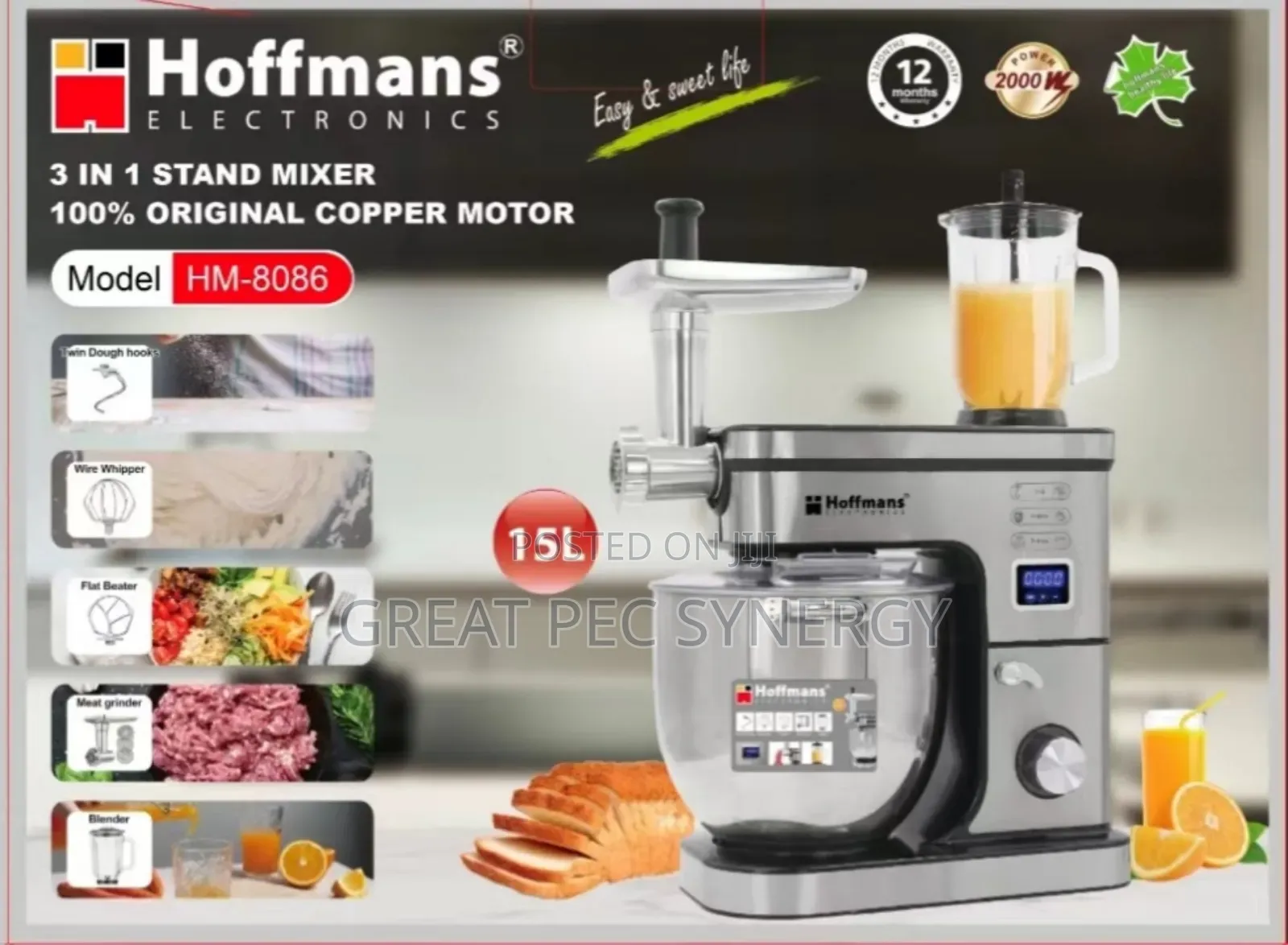 15 Liters Hoffmans 3 in 1 Stand Mixer