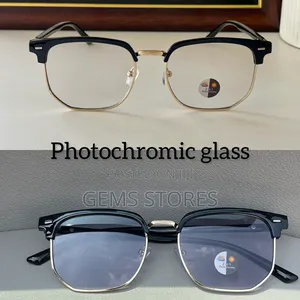 Modern Black Gold Photochromic Semi-Rimless Glasses