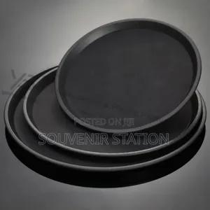 Non Slip Black Bar Trays, Round Rectangle