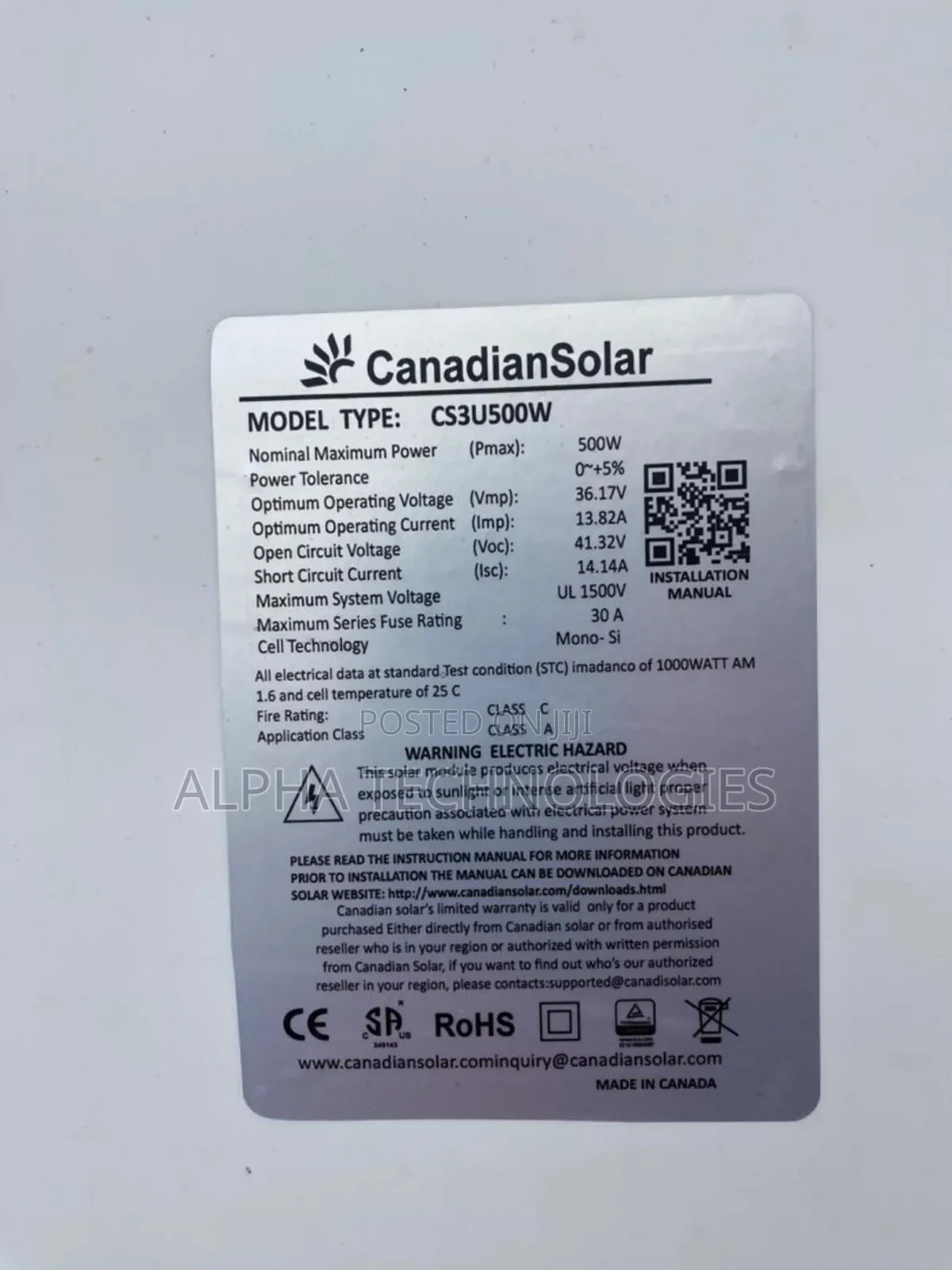 500watts Canadian Panel