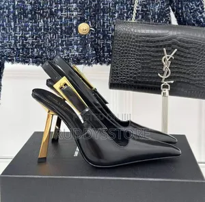 Elegant Saint Laurent Heels | Pointed Slingback With Gold Accent