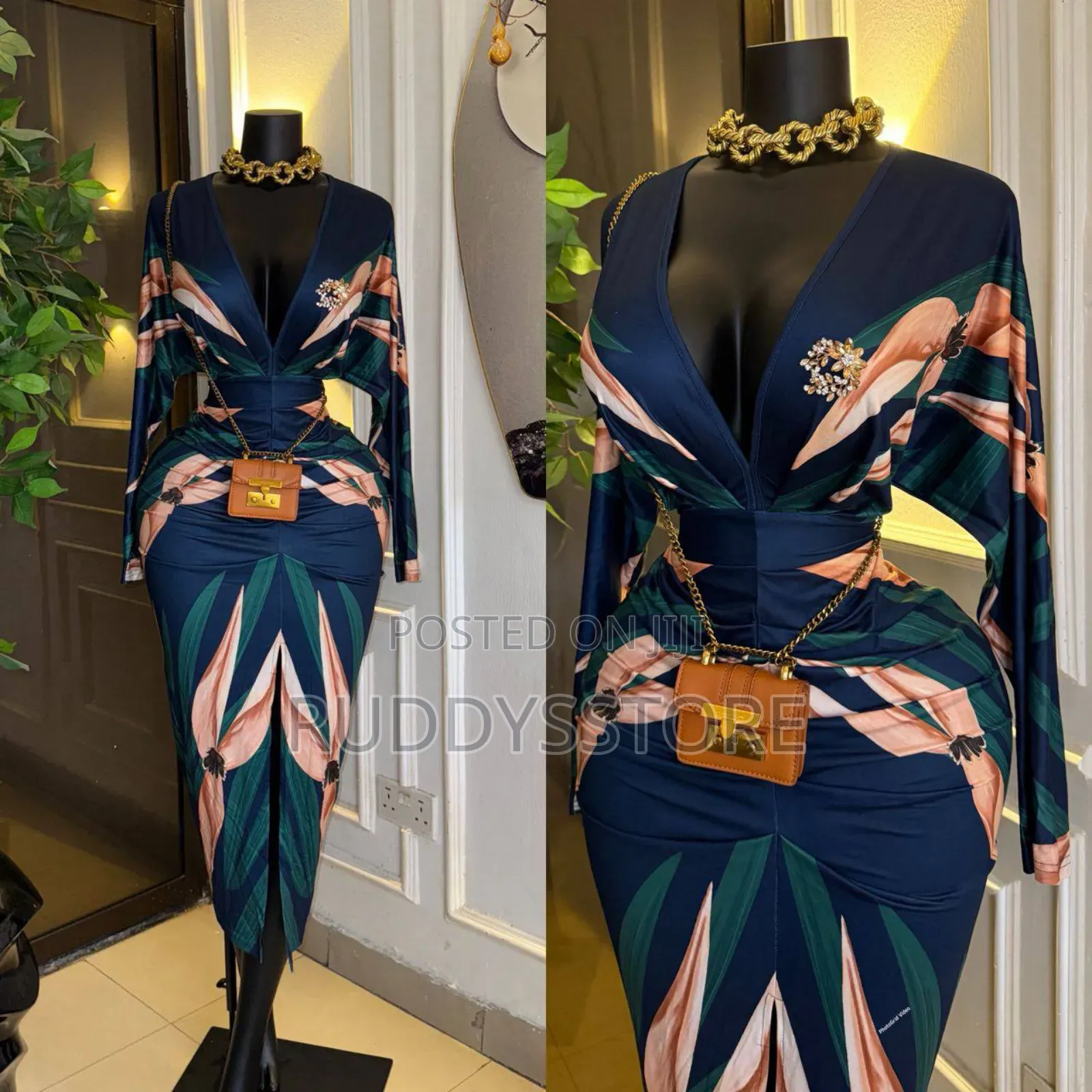 Luxury Floral Print Maxi Dress | Elegant Deep v Bodycon Style