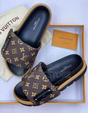 Louis Vuitton Signature Comfort Slides — Luxe Monogram in Blue Brown