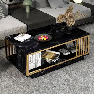Faux Marble Coffee Table With Gold Metal Frame Colour: White, Black