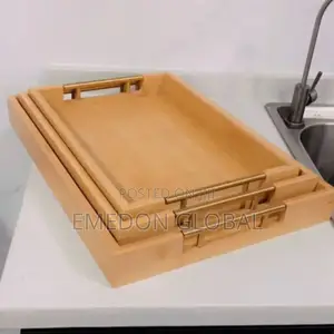 3in1 Quality Wooden Serving Tray With Metal Gold Handle
