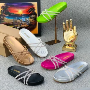 Beautiful Stone Embellished Slides Flat Slippers Sizes 37 To 41 #Fel