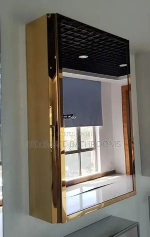 Gold Single Door Cabinet/Storage Mirror