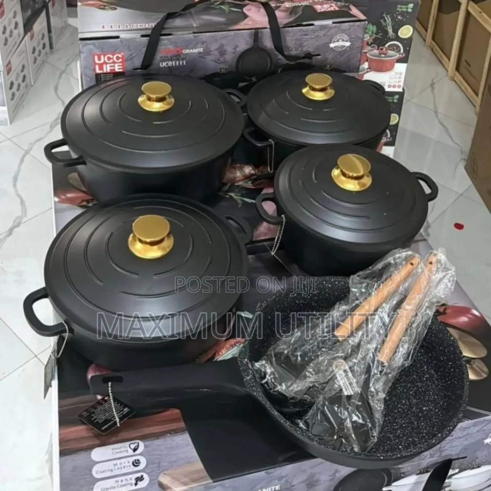 Ucc Life 11-Piece Granite Cookware Set.