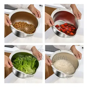 Stainless Steel Multi-Purpose Rice Washing Bowl With Slanted Colander