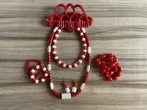 Elegant Red White Traditional Beaded Jewelry Set