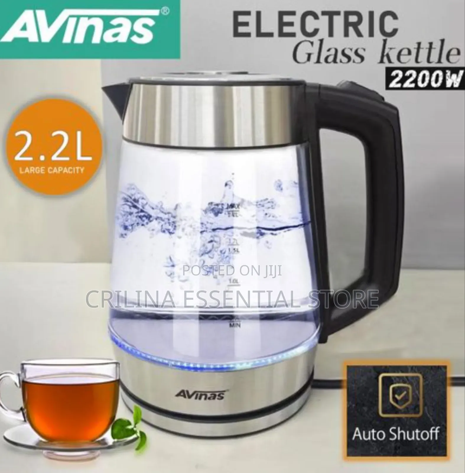 Avinas Powerful Electric Cordless 2.2l Kettle With Automatic Switchoff