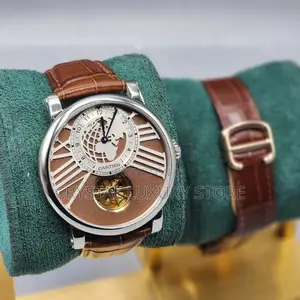 Cartier Quality Luxury Men Chronograph Genuine Leather Wristwatch