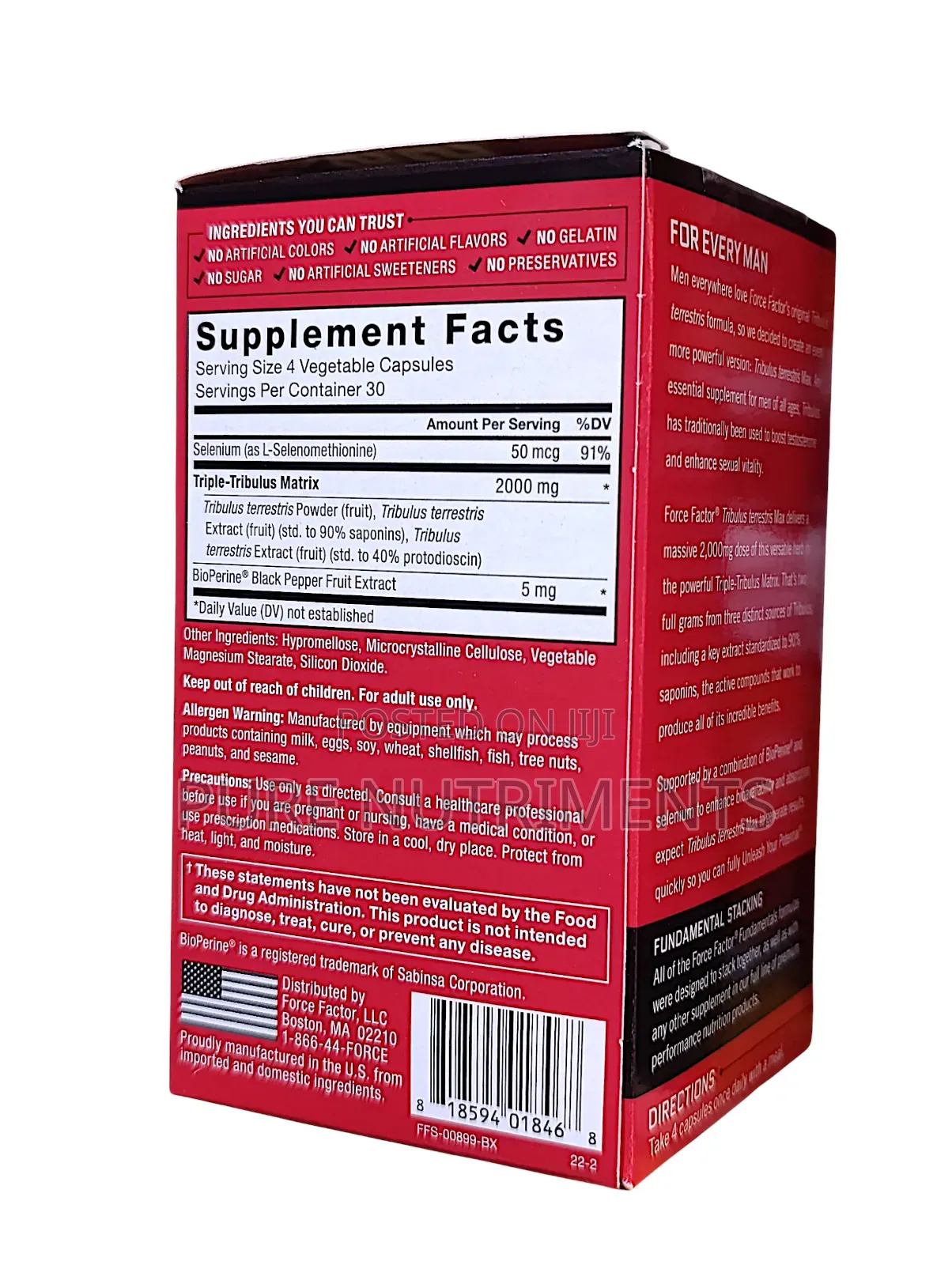 Force Factor Tribulus Terrestris 2000mg Testosterone Vitality 120 Caps