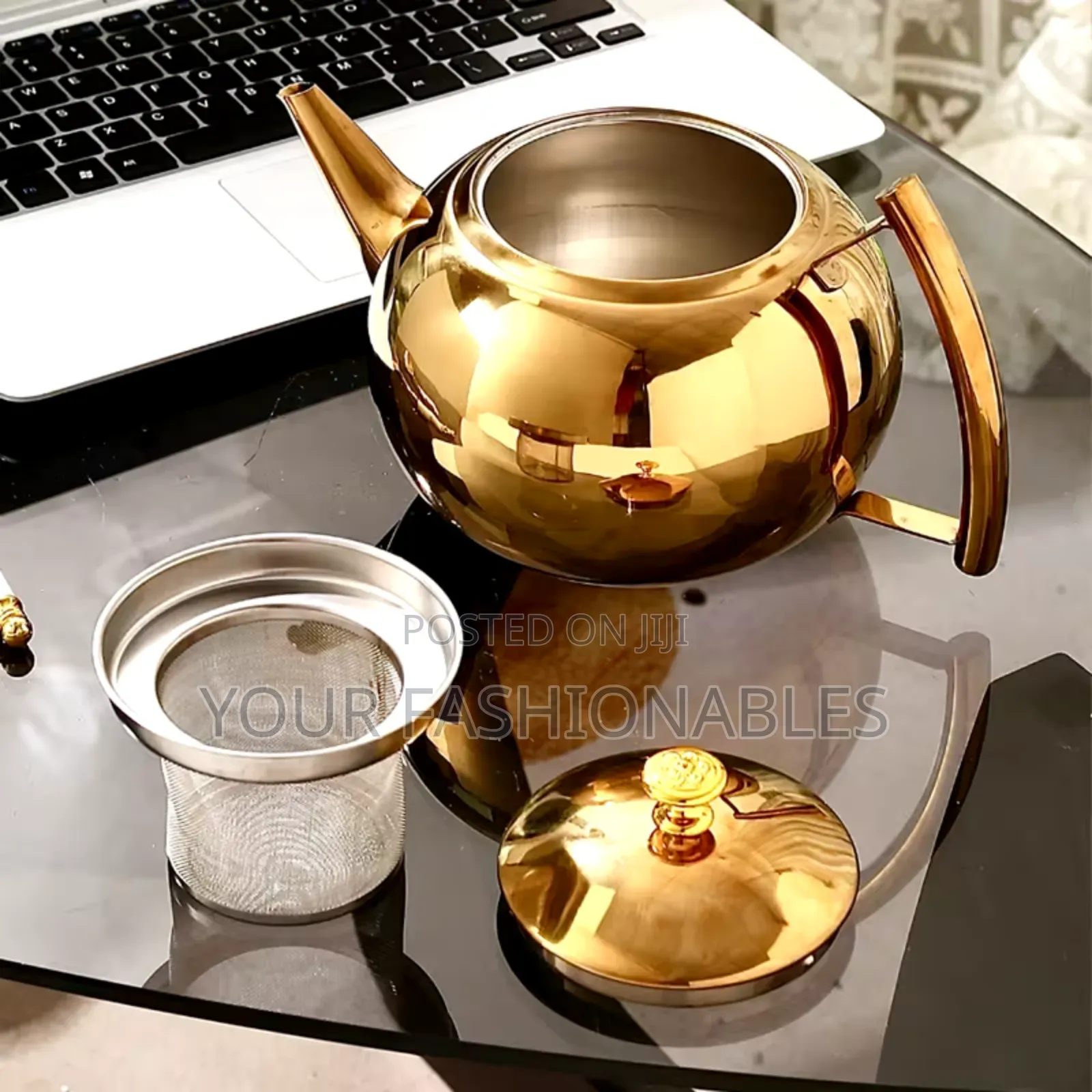 Stylish Stainless Stainless Steel Gold Teapot/Kettle ( Large Size)