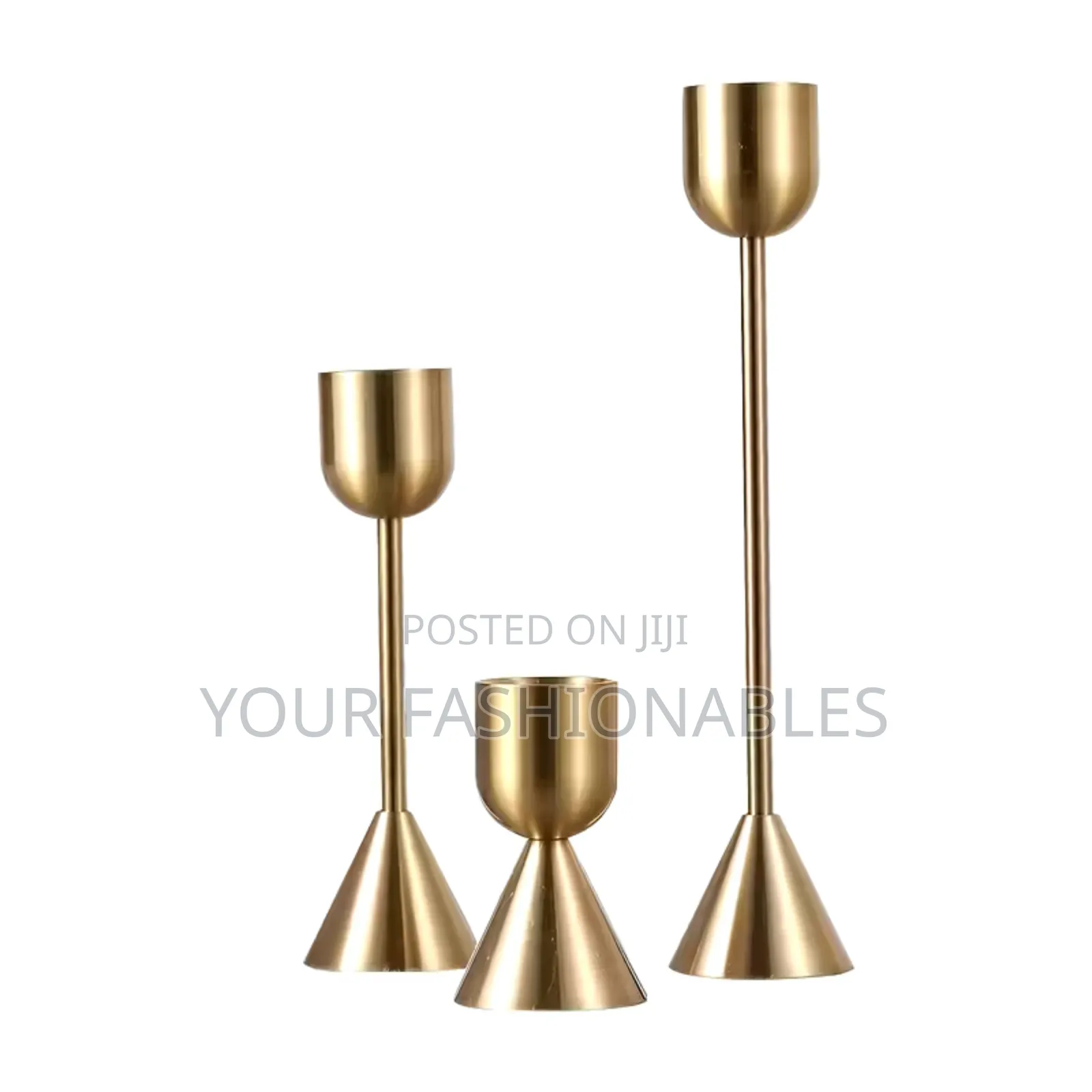 Conical Base Gold Candle Stand ( Set of 3)