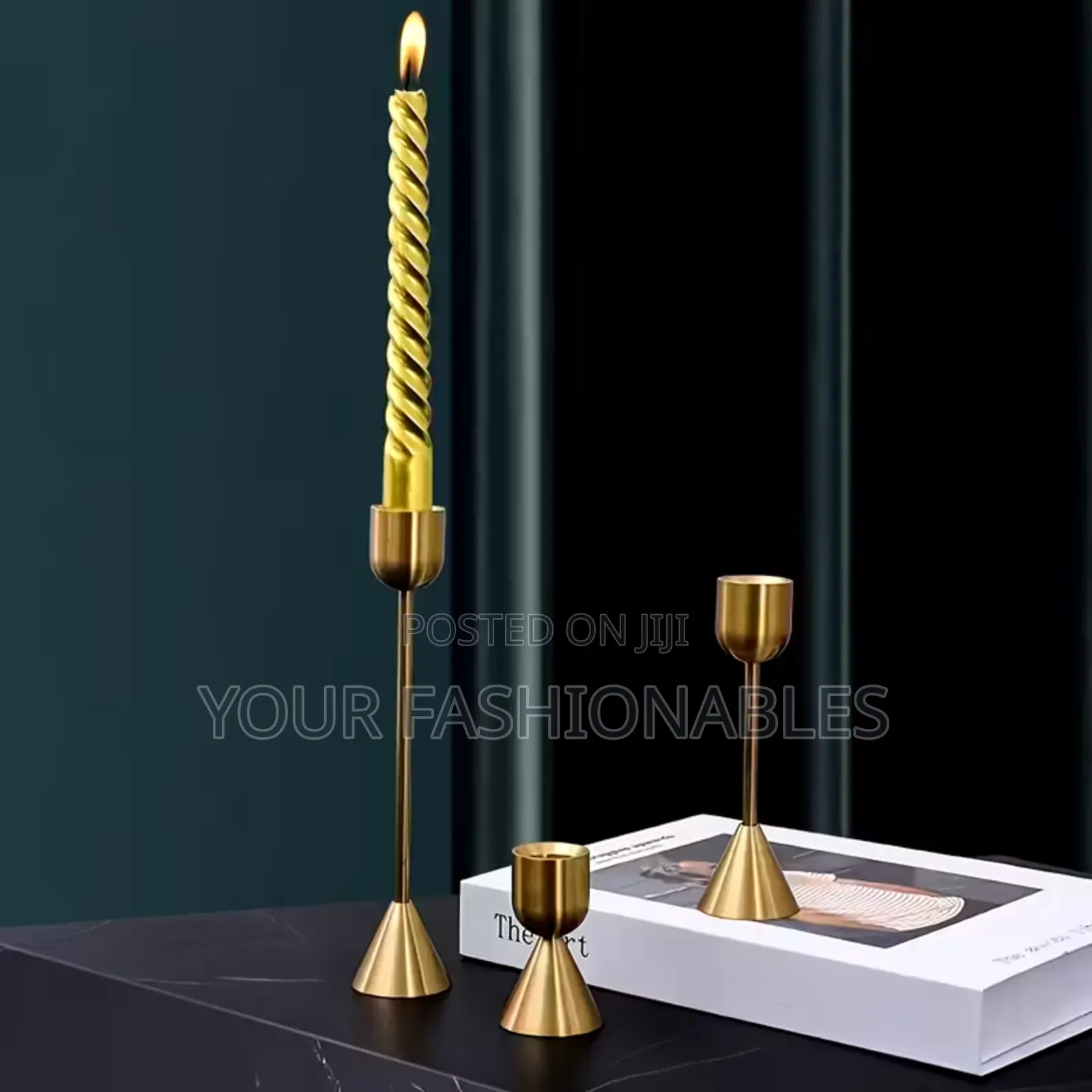 Conical Base Gold Candle Stand ( Set of 3)