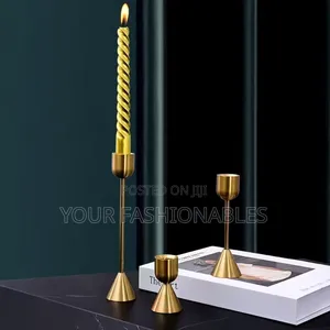 Conical Base Gold Candle Stand ( Set of 3)