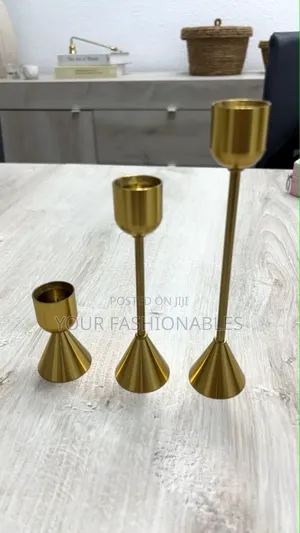 Conical Base Gold Candle Stand ( Set of 3)
