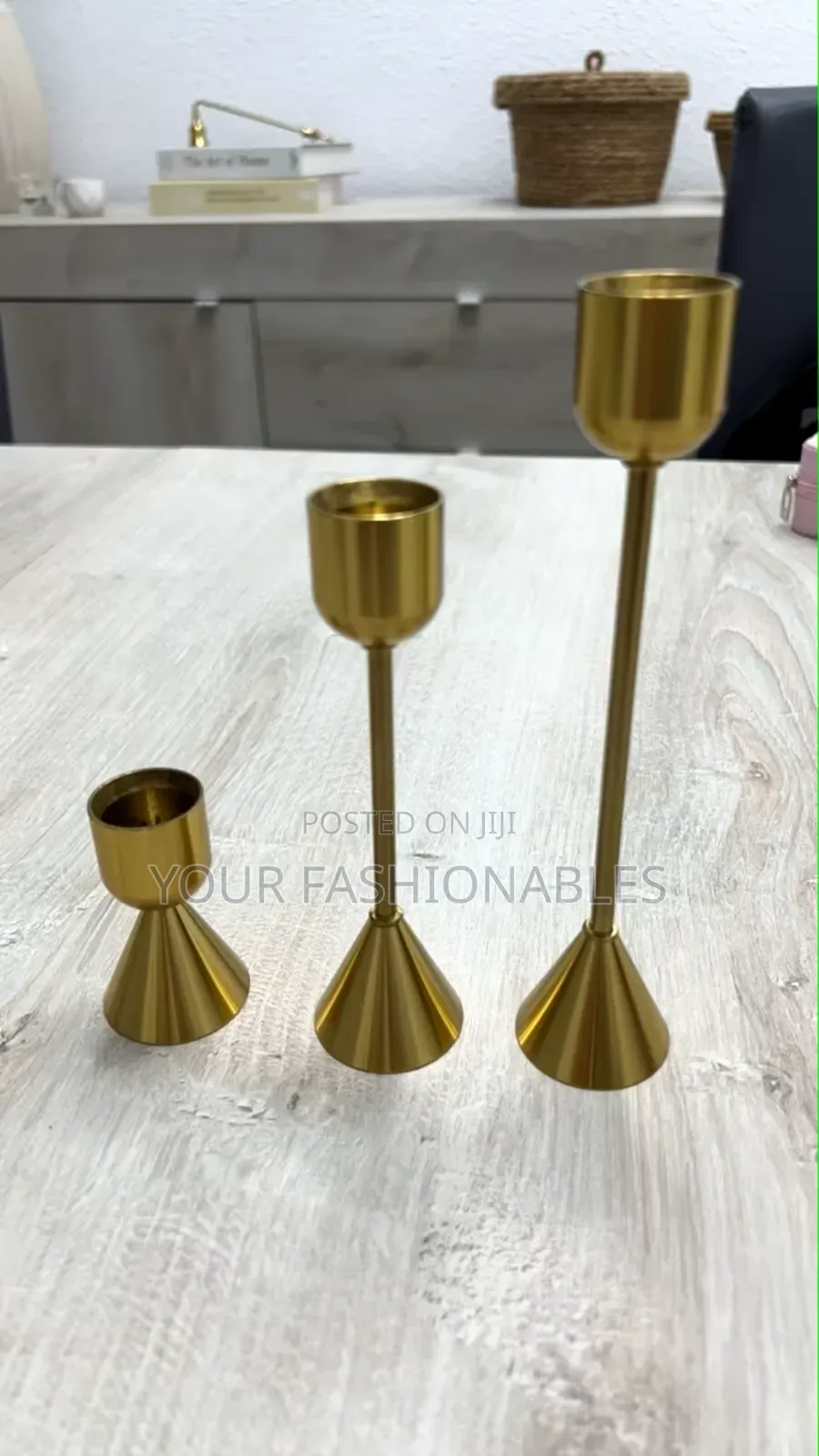 Conical Base Gold Candle Stand ( Set of 3)