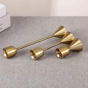 Conical Base Gold Candle Stand ( Set of 3)