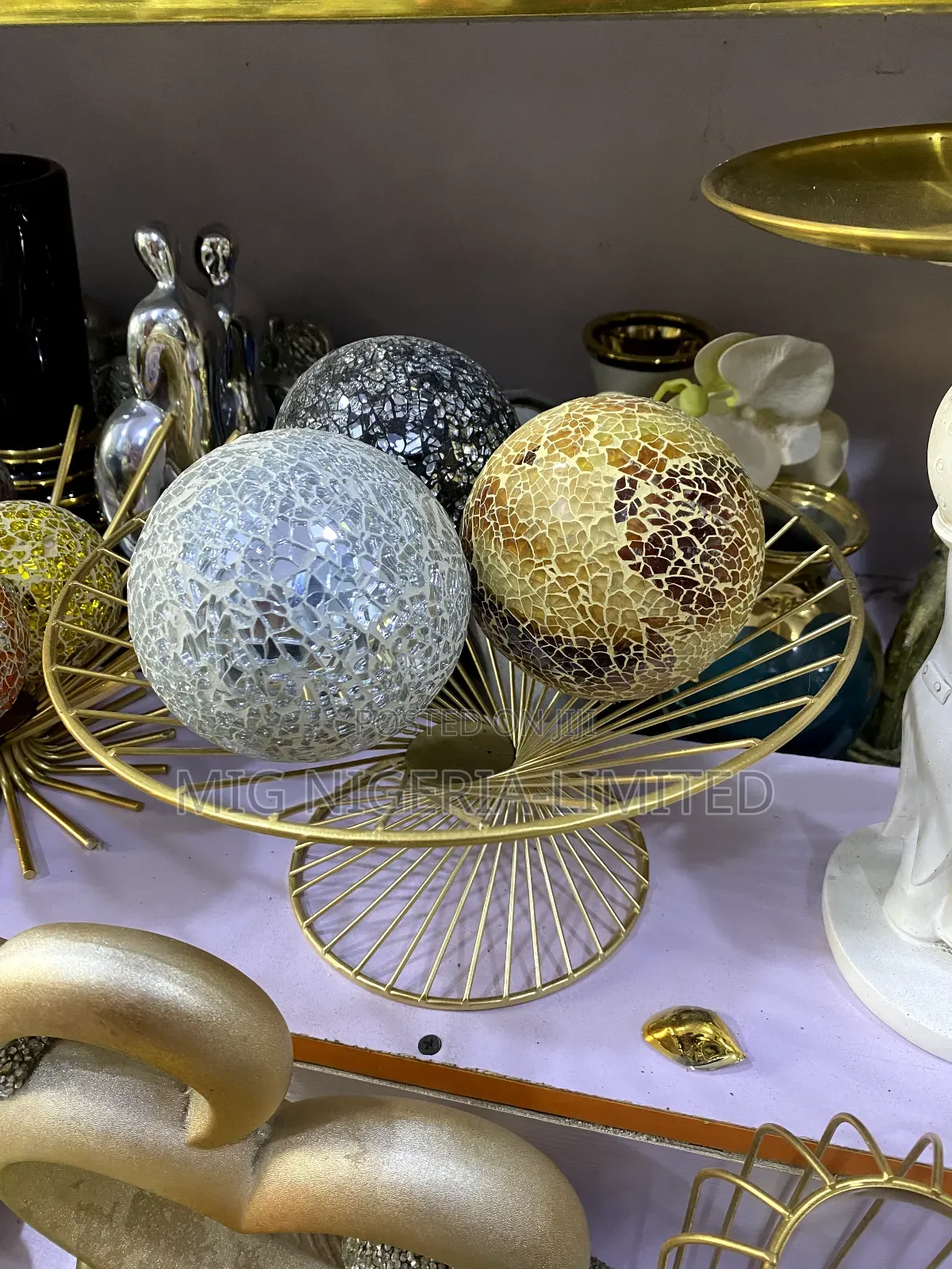 Center Table Decorative Gold Bowl, 3pc Shining Balls