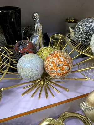 Center Table Decorative Gold Bowl, 3pc Shining Balls