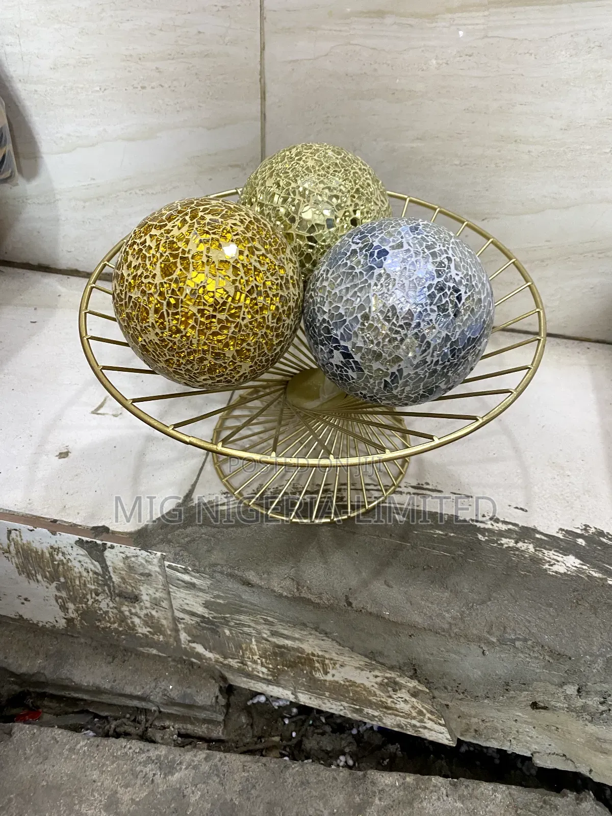 Center Table Decorative Gold Bowl, 3pc Shining Balls